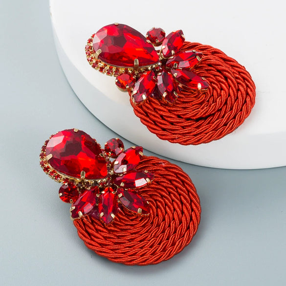 Women's Geometric Drop Earrings With Glass Rhinestone Accents Elastic Cord Woven Design And Sparkling Diamondstyle Detailing