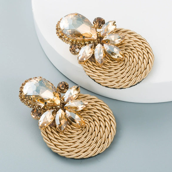 Women's Geometric Drop Earrings With Glass Rhinestone Accents Elastic Cord Woven Design And Sparkling Diamondstyle Detailing