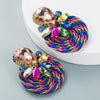 Women's Geometric Drop Earrings With Glass Rhinestone Accents Elastic Cord Woven Design And Sparkling Diamondstyle Detailing