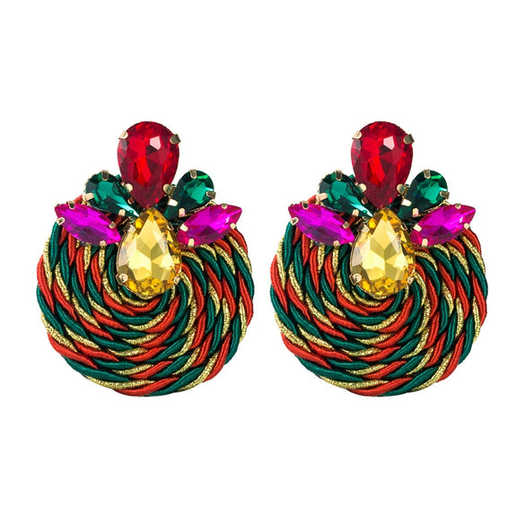Women's Geometric Drop Earrings With Glass Rhinestone Accents Elastic Cord Woven Design And Sparkling Diamondstyle Detailing