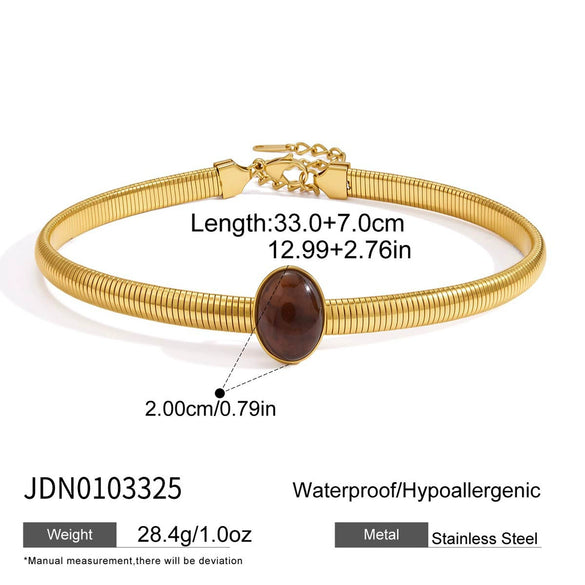 Women's Geometric Eggshaped Resin Pendant Necklace In Stainless Steel With Pvd Vacuum Gold Plating