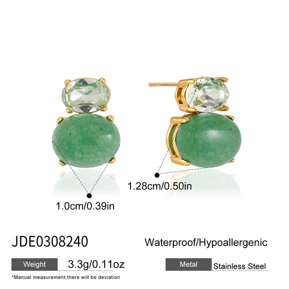 Women's Geometric Eggshaped Rhinestone Stud Earrings With Pvd Vacuum Gold Plating Stainless Steel And Titanium Steel Construction