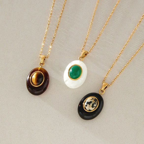 Women's Geometric Eggshaped Stainless Steel Pendant Necklace With Pvd Vacuum Gold Plating And Lobster Clasp