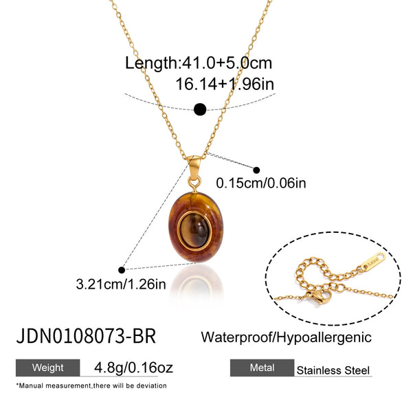 Women's Geometric Eggshaped Stainless Steel Pendant Necklace With Pvd Vacuum Gold Plating And Lobster Clasp