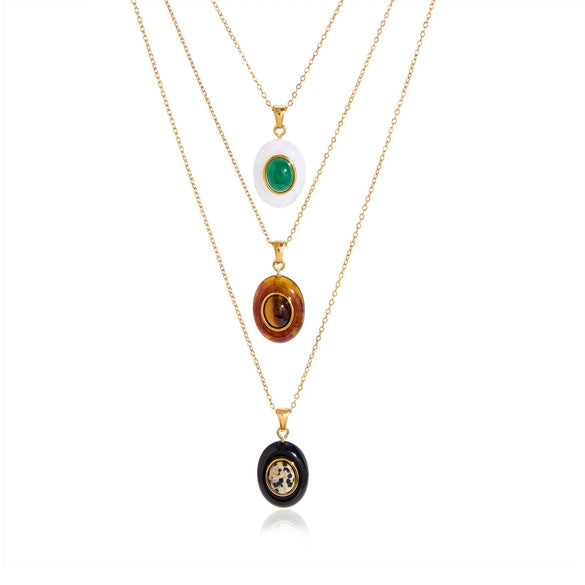 Women's Geometric Eggshaped Stainless Steel Pendant Necklace With Pvd Vacuum Gold Plating And Lobster Clasp