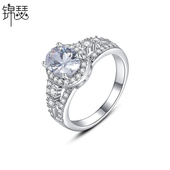 Women's Geometric Eggshaped Zircon Ring With Copper Inlay And Fourprong Setting Simple Fashion Jewelry