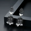 Women's Geometric Electroplated Copper Pearl Earrings With Crystal Zircon Accents In A Vintage Style