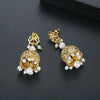 Women's Geometric Electroplated Copper Pearl Earrings With Crystal Zircon Accents In A Vintage Style
