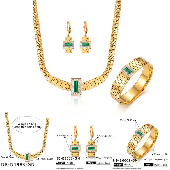 Women's Geometric Electroplated Stainless Steel Necklace Bracelet And Earrings Jewelry Set
