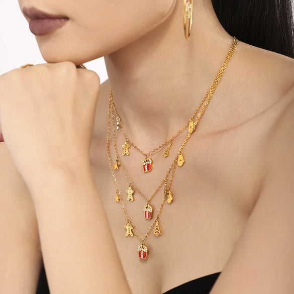 Women's Geometric Enamel Pendant Necklace In Gold Plated Stainless Steel With Regular Chain And Light Luxury Style