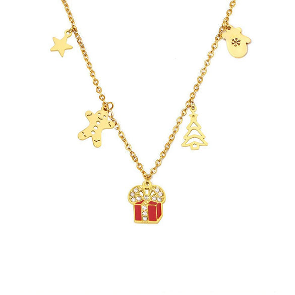 Women's Geometric Enamel Pendant Necklace In Gold Plated Stainless Steel With Regular Chain And Light Luxury Style