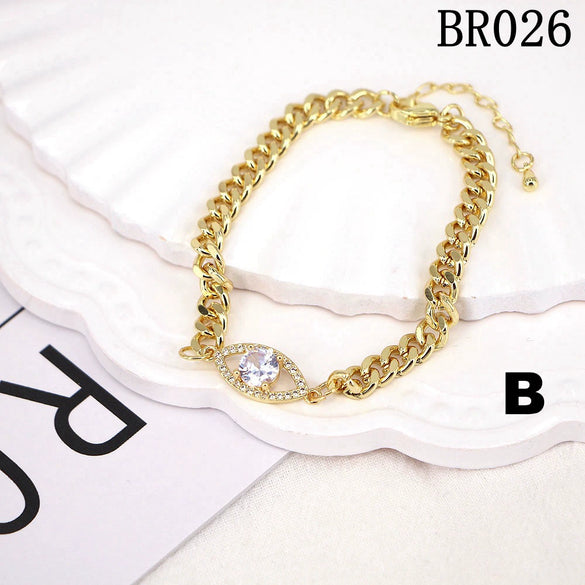 Women's Geometric Evil Eye Zircon Bracelet In Electroplated Copper With Gold Finish Versatile Fashion Jewelry