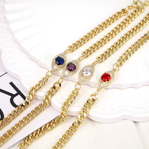 Women's Geometric Evil Eye Zircon Bracelet In Electroplated Copper With Gold Finish Versatile Fashion Jewelry