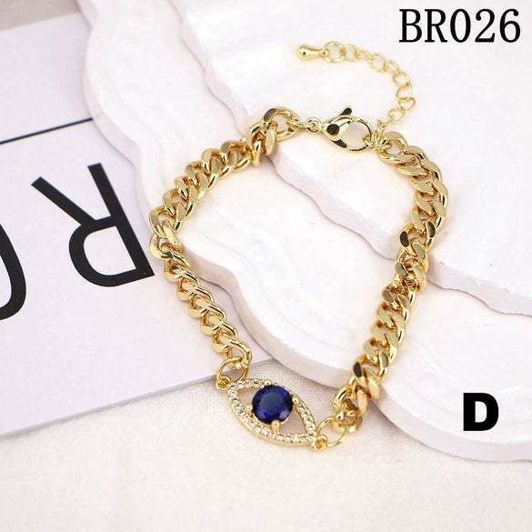 Women's Geometric Evil Eye Zircon Bracelet In Electroplated Copper With Gold Finish Versatile Fashion Jewelry