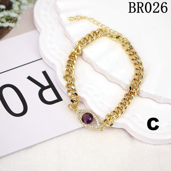 Women's Geometric Evil Eye Zircon Bracelet In Electroplated Copper With Gold Finish Versatile Fashion Jewelry