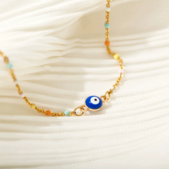 Women's Geometric Evil Magic Eye Enamel Oil Drop S925 Sterling Silver Electroplated Bracelet