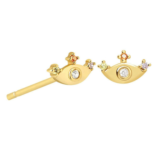 Women's Geometric Eye And Eyelash Earrings With Colorful Zircon Silver Needle And Electroplated Copper Mini Statement Jewelry