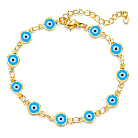 Women's Geometric Eye Bracelet Copper Electroplated Fashion Wrist Chain With Colorful Eye Design Trendy Creative Expression Style