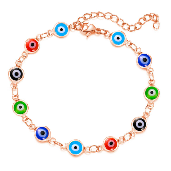Women's Geometric Eye Bracelet Copper Electroplated Fashion Wrist Chain With Colorful Eye Design Trendy Creative Expression Style
