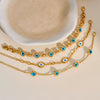 Women's Geometric Eye Motif Zircon Inlaid Gold Plated Stainless Steel Necklace And Bracelet Set
