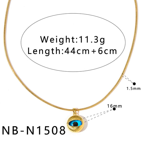 Women's Geometric Eye Motif Zircon Inlaid Gold Plated Stainless Steel Necklace And Bracelet Set