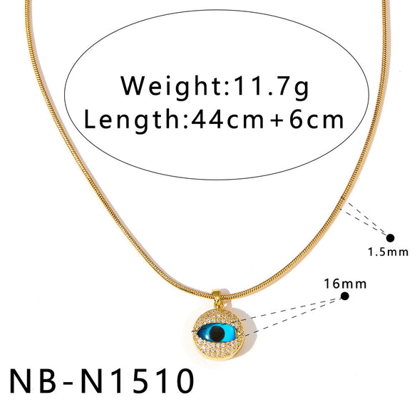 Women's Geometric Eye Motif Zircon Inlaid Gold Plated Stainless Steel Necklace And Bracelet Set