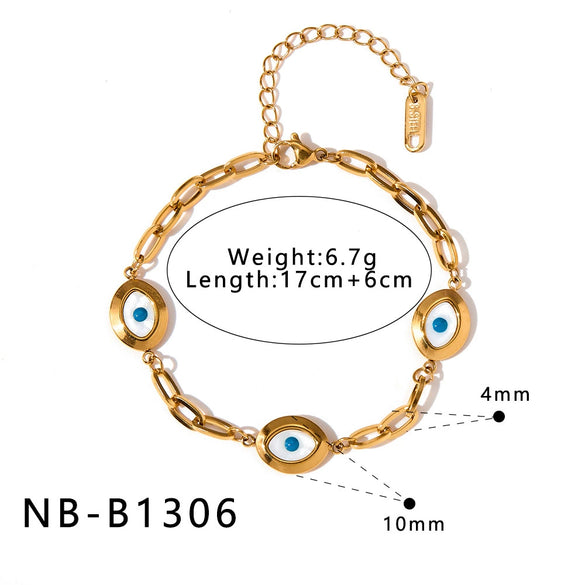 Women's Geometric Eye Motif Zircon Inlaid Gold Plated Stainless Steel Necklace And Bracelet Set