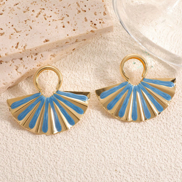 Women's Geometric Fanshaped Goldtone Electroplated Stainless Steel Earrings Elegant Minimalist Modern Ear Jewelry