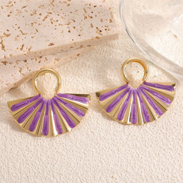 Women's Geometric Fanshaped Goldtone Electroplated Stainless Steel Earrings Elegant Minimalist Modern Ear Jewelry