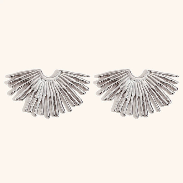 Women's Geometric Fanshaped Statement Earrings In Stainless Steel With Goldplated Finish Fashion Jewelry