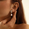 Women's Geometric Faux Pearl Pendant Earrings With Stainless Steel Posts Electroplated Fashion Jewelry Elegant Minimalist High End Style