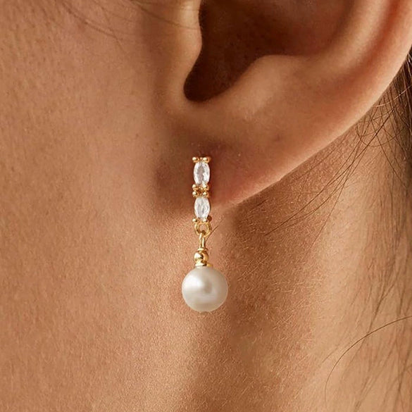 Women's Geometric Faux Pearl Pendant Earrings With Stainless Steel Posts Electroplated Fashion Jewelry Elegant Minimalist High End Style