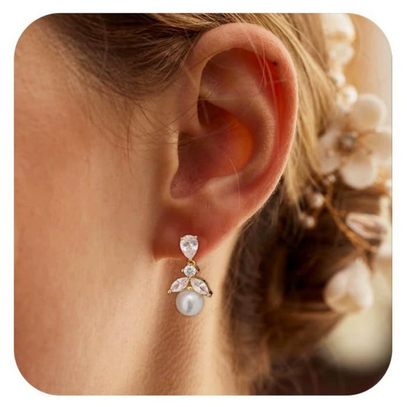 Women's Geometric Faux Pearl Pendant Earrings With Stainless Steel Posts Electroplated Fashion Jewelry Elegant Minimalist High End Style