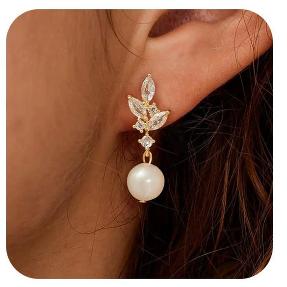 Women's Geometric Faux Pearl Pendant Earrings With Stainless Steel Posts Electroplated Fashion Jewelry Elegant Minimalist High End Style