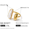 Women's Geometric Faux Pearl Stainless Steel Adjustable Open Ring With Gold Tone Vacuum Plated Finish