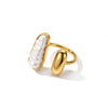 Women's Geometric Faux Pearl Stainless Steel Adjustable Open Ring With Gold Tone Vacuum Plated Finish