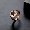Women's Geometric Fivepointed Star Open Adjustable Copper Ring With Zircon And Turquoise Inlay Retro Fashion Design
