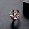 Women's Geometric Fivepointed Star Open Adjustable Copper Ring With Zircon And Turquoise Inlay Retro Fashion Design