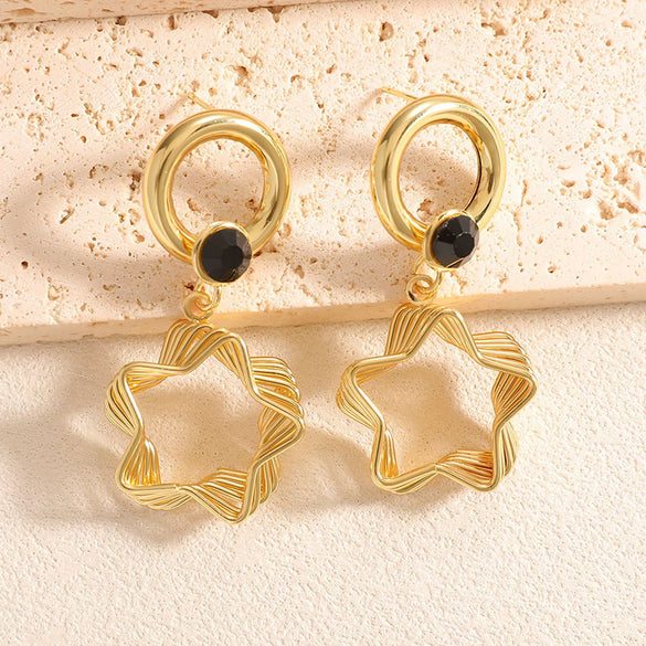 Women's Geometric Fivepointed Star Zircon Drop Earrings With Stainless Steel Posts Electroplated Alloy Fashion Jewelry