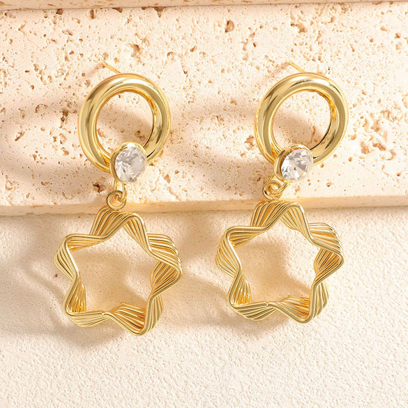 Women's Geometric Fivepointed Star Zircon Drop Earrings With Stainless Steel Posts Electroplated Alloy Fashion Jewelry