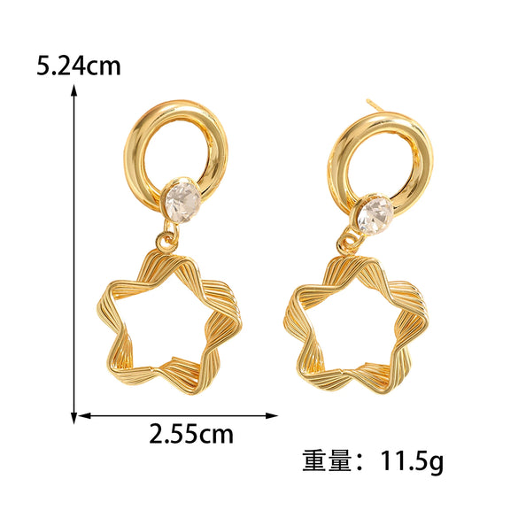Women's Geometric Fivepointed Star Zircon Drop Earrings With Stainless Steel Posts Electroplated Alloy Fashion Jewelry