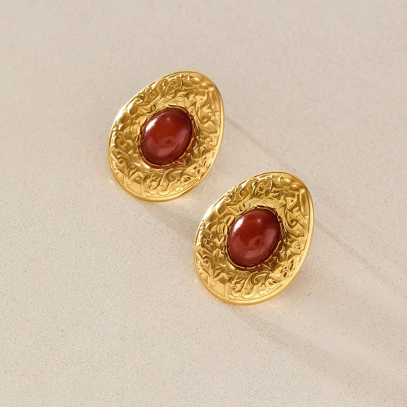 Women's Geometric Floral Carved Resin Stud Earrings In Titanium Steel And Stainless Steel With Pvd Gold Plated Finish