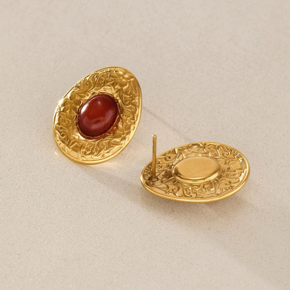 Women's Geometric Floral Carved Resin Stud Earrings In Titanium Steel And Stainless Steel With Pvd Gold Plated Finish
