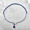 Women's Geometric Floral Handmade Copper Drop Pendant Necklace With Blue Rope Chain