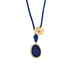 Women's Geometric Floral Handmade Copper Drop Pendant Necklace With Blue Rope Chain