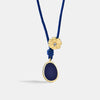 Women's Geometric Floral Handmade Copper Drop Pendant Necklace With Blue Rope Chain