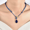 Women's Geometric Floral Handmade Copper Drop Pendant Necklace With Blue Rope Chain