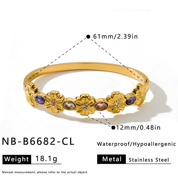 Women's Geometric Floral Zirconset Plated Stainless Steel Bracelet With Simple Versatile Design