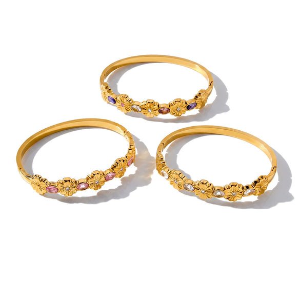 Women's Geometric Floral Zirconset Plated Stainless Steel Bracelet With Simple Versatile Design
