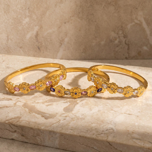 Women's Geometric Floral Zirconset Plated Stainless Steel Bracelet With Simple Versatile Design